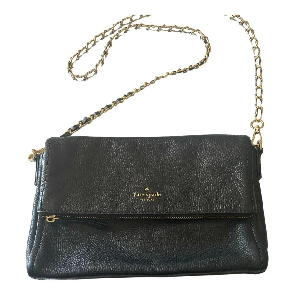 KATE SPADE-BLACK FOLD OVER CROSSBODY BAG